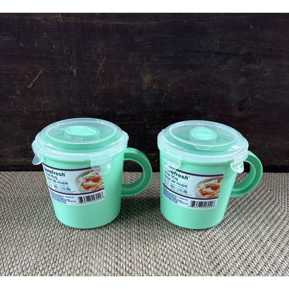 2 Sure Fresh Soup Container Mug With Clip Lock Vent Lid Handle 2.94 Cup